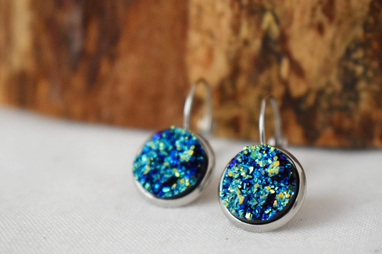 Sparkly Blue Druzy Dangle Earrings, Druzy Drop Silver Earrings, Faux Druzy, Drusy Leverbacks Earrings, Basic Earrings, Birthday Gift For Her