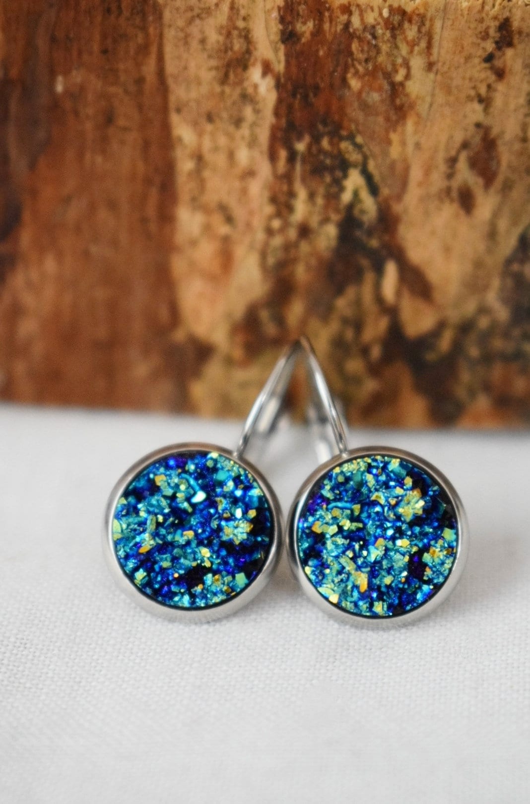Sparkly Blue Druzy Dangle Earrings, Druzy Drop Silver Earrings, Faux Druzy, Drusy Leverbacks Earrings, Basic Earrings, Birthday Gift For Her