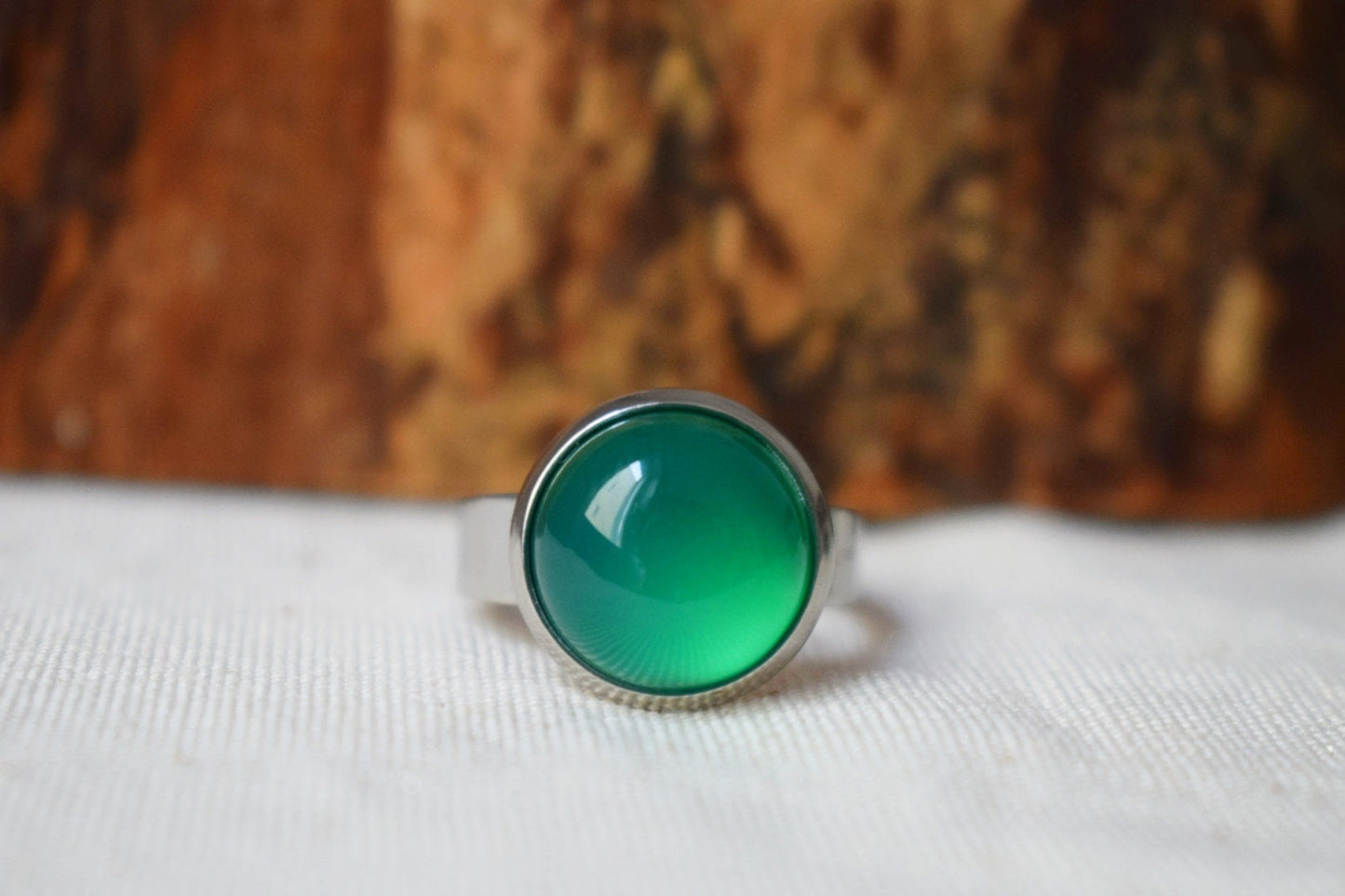Green Agate Ring, Gemstone Adjustable Statement Ring, Stone Ring, Everyday Round Crystal Ring, Agate Jewelry, Birthday Gift For Her