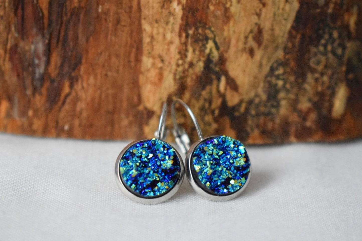 Sparkly Blue Druzy Dangle Earrings, Druzy Drop Silver Earrings, Faux Druzy, Drusy Leverbacks Earrings, Basic Earrings, Birthday Gift For Her