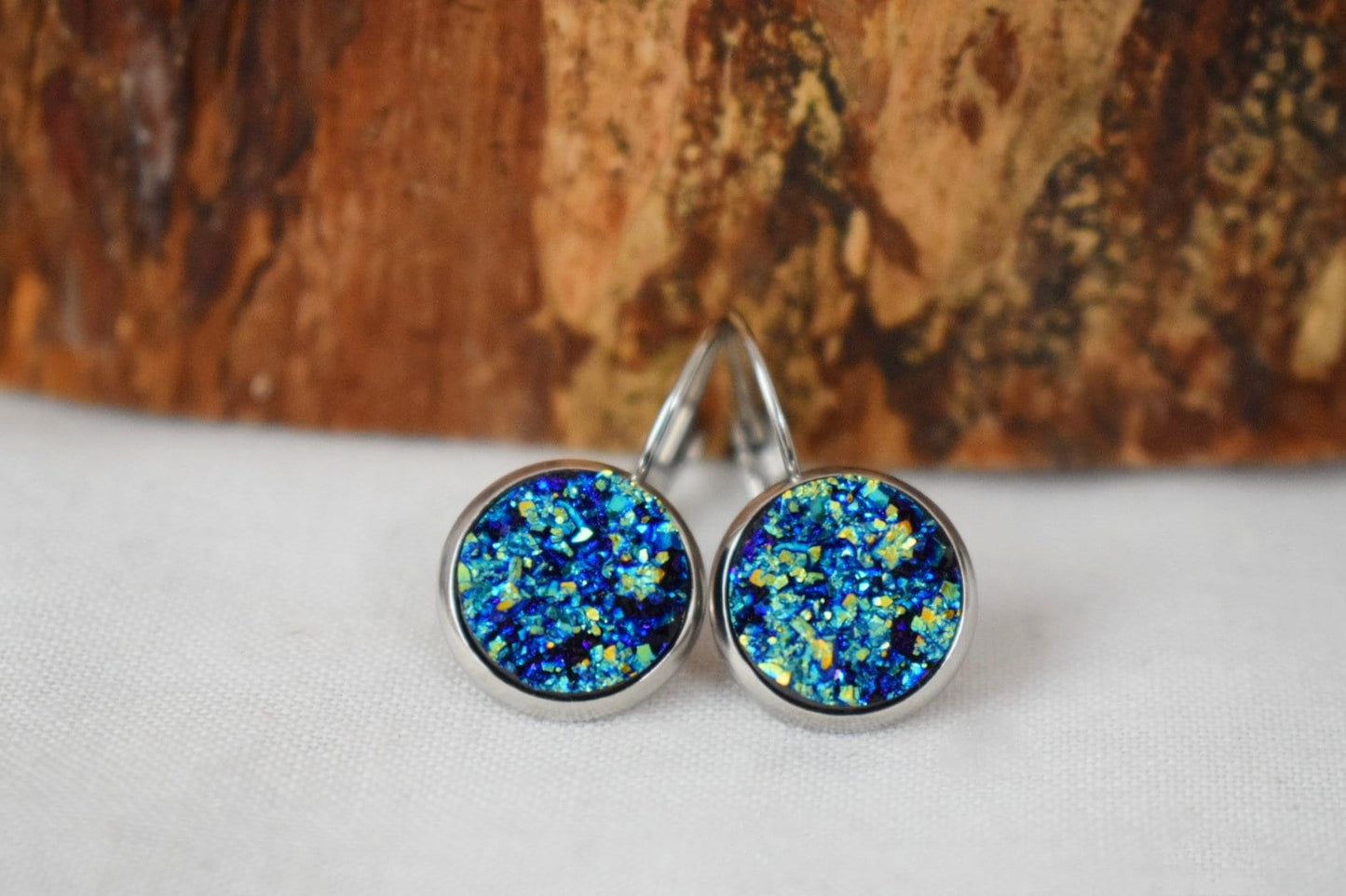 Sparkly Blue Druzy Dangle Earrings, Druzy Drop Silver Earrings, Faux Druzy, Drusy Leverbacks Earrings, Basic Earrings, Birthday Gift For Her