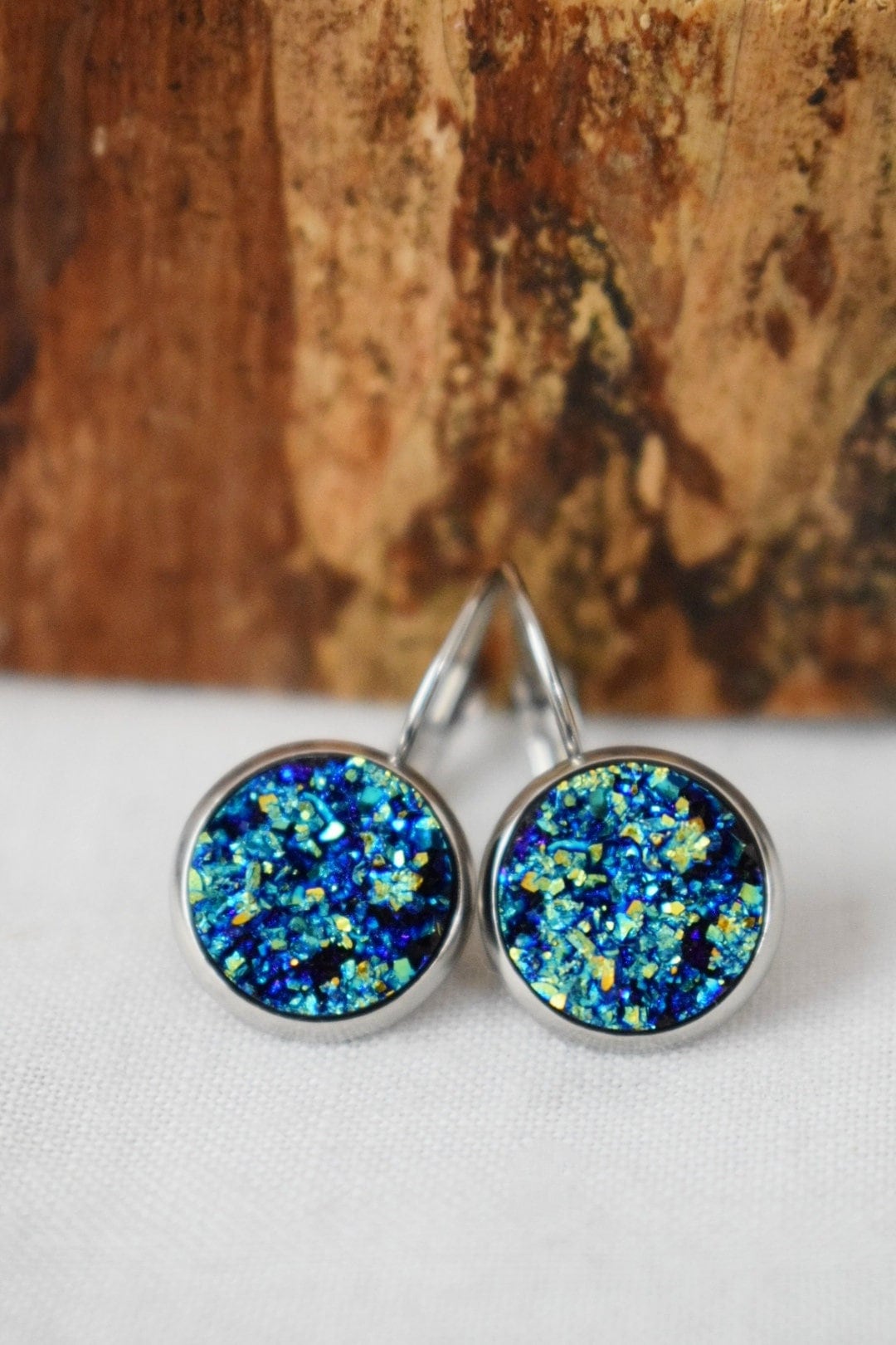 Sparkly Blue Druzy Dangle Earrings, Druzy Drop Silver Earrings, Faux Druzy, Drusy Leverbacks Earrings, Basic Earrings, Birthday Gift For Her