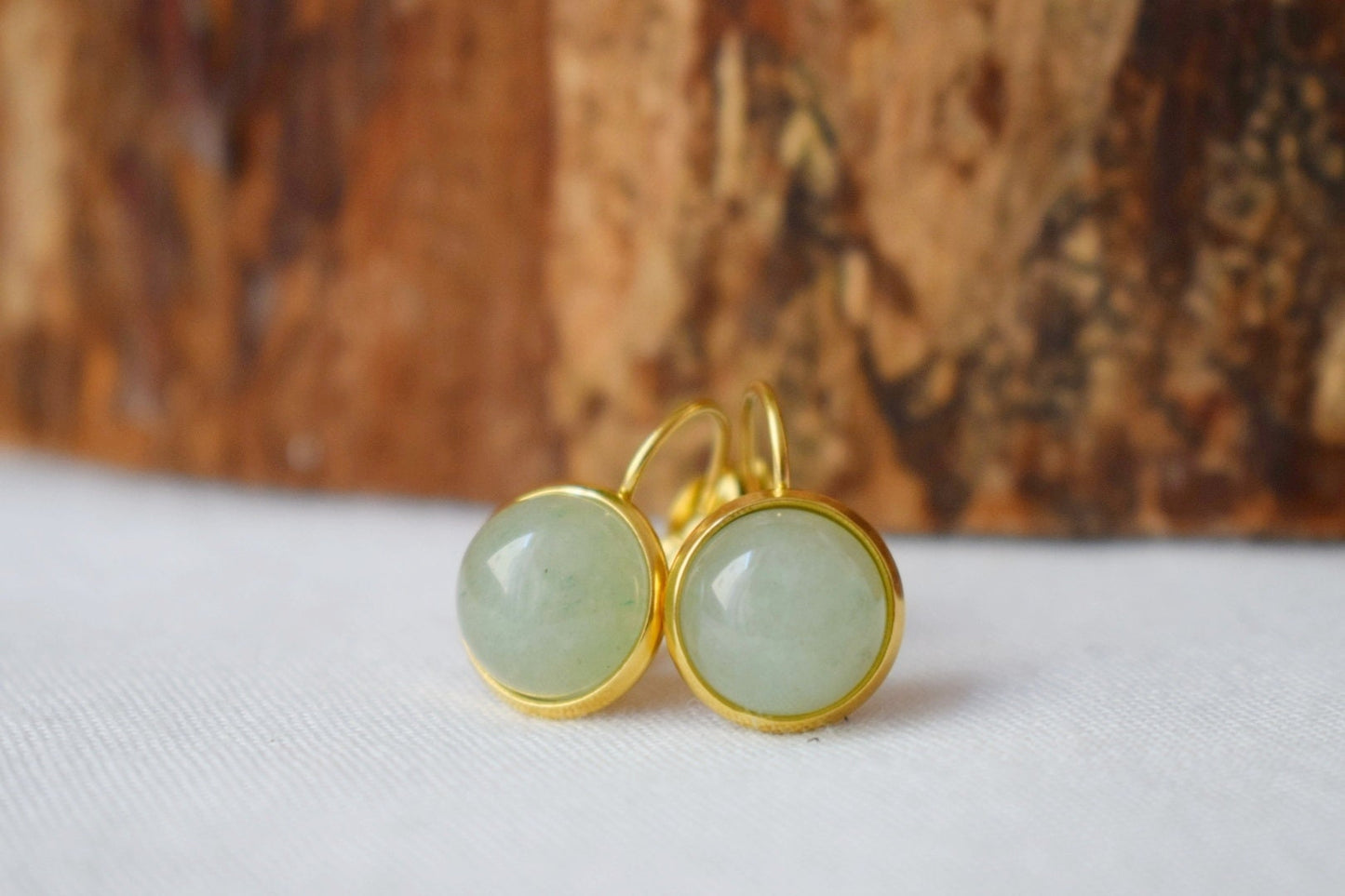 Aventurine dangle earrings gold, Green gemstone earrings, 10mm, Stone, Chakra, Hanging lever back earrings, Birthstone jewelry, Gift for her