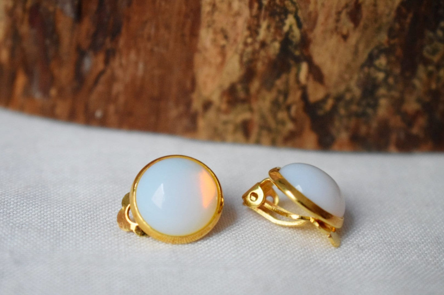 Opalite clip on earrings gold for women, Moonstone earrings, No hole earrings, Gemstone ear clips, Rainbow, Bridesmaid jewelry, Gift for her