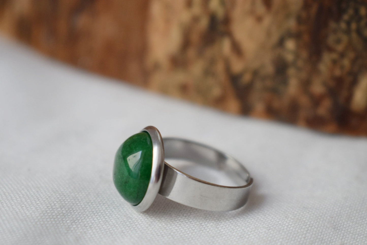 Green jade ring for women, Gemstone statement adjustable round ring, Handmade jewelry, Everyday ring, Simple ring, Birthday gift for her