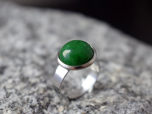 Green jade ring for women, Gemstone statement adjustable round ring, Handmade jewelry, Everyday ring, Simple ring, Birthday gift for her