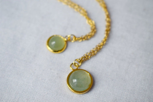 Necklace Green Aventurine, Small Gemstone Golden Pendant, Natural Stone Layered Necklace, 18k Gold Plated Jewelry, Elegant Gift For Her