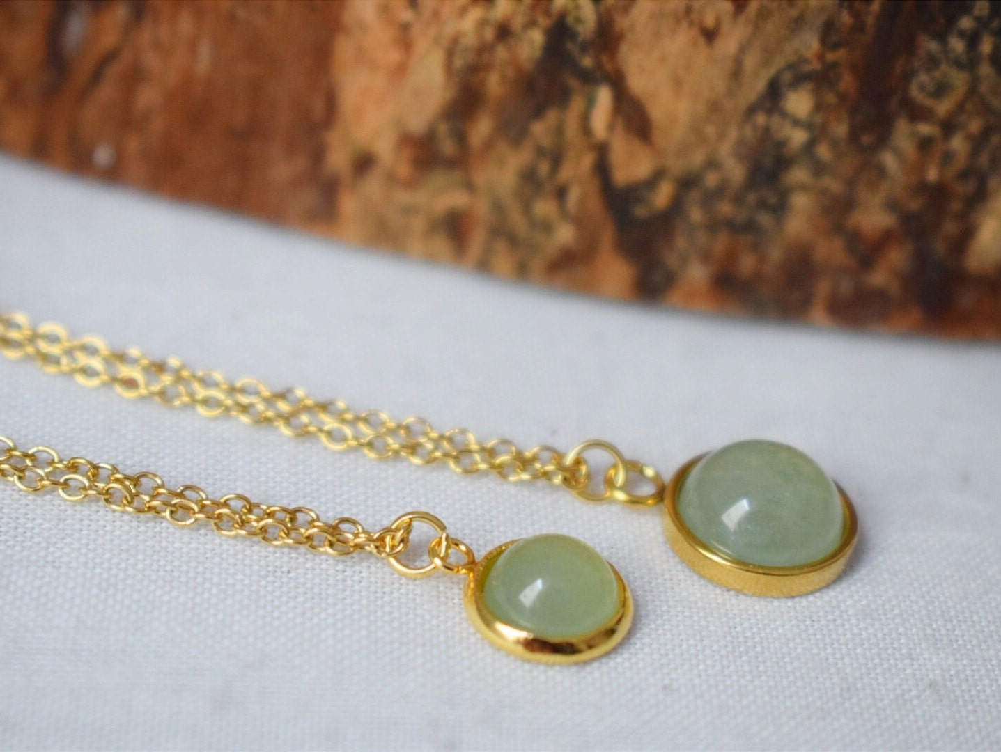 Necklace Green Aventurine, Small Gemstone Golden Pendant, Natural Stone Layered Necklace, 18k Gold Plated Jewelry, Elegant Gift For Her