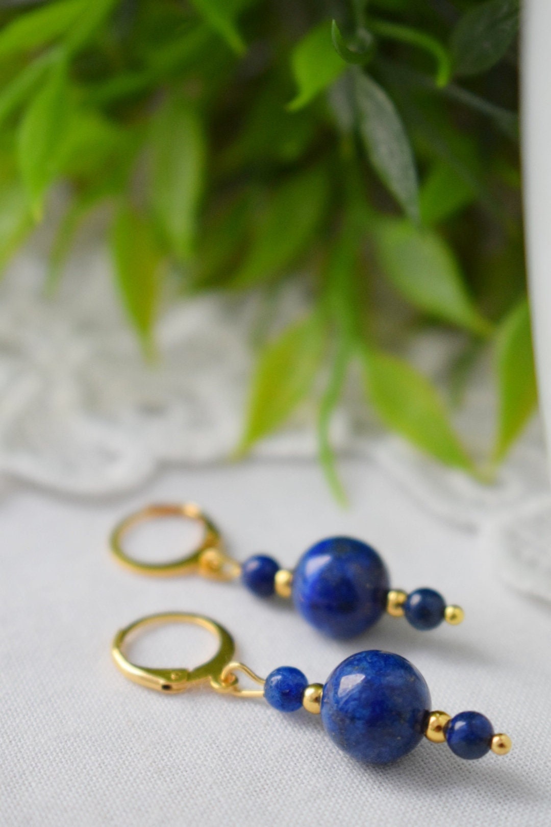 Lapis lazuli earrings, Lapis bead dangle earrings, Dark Blue gold colour small earring, Gemstone, September Birthstone Jewelry, Gift for her