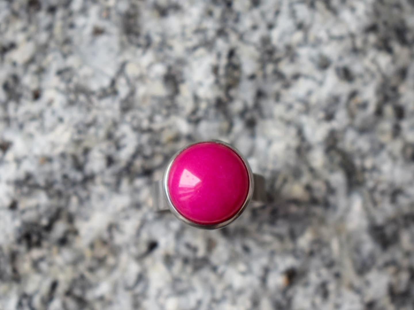 Hot pink jade ring, Magenta pink, Statement gemstone adjustable ring women, Round stone ring, Pink silver color, Jewelry birthday gift her