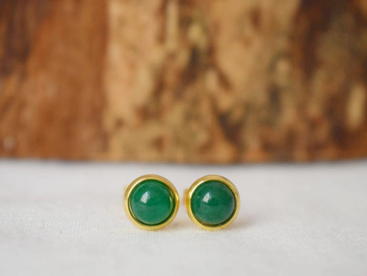 Mini Green jade stud earrings, Minimalist gemstone earrings, Small post earrings for women, Gift Jewelry for her
