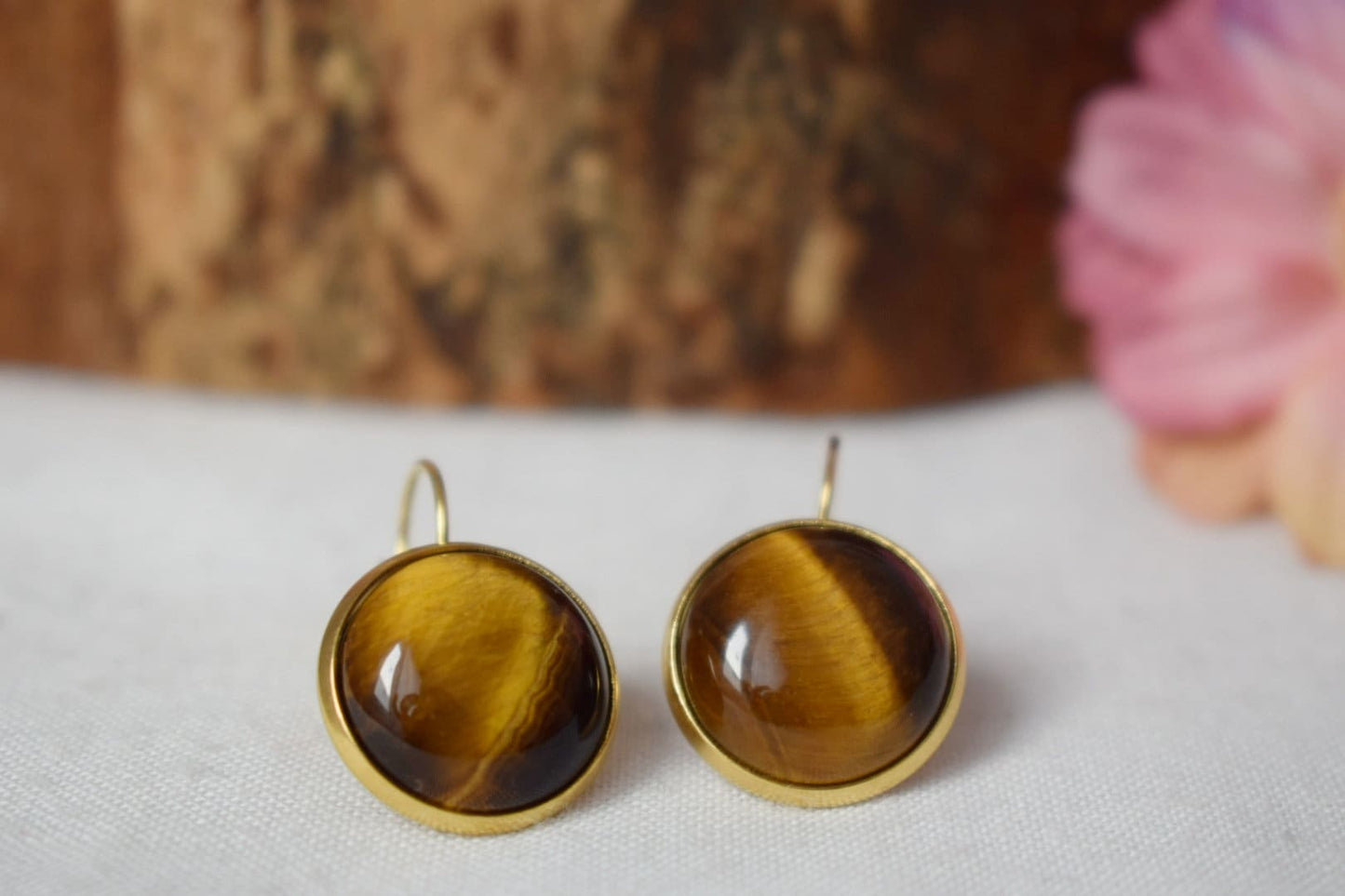 Tigers Eye Earrings for Women, Gemstone leverback earrings, Gold brown natural stone, Chakra, Tiger's eye jewelry for her, Mother's day gift