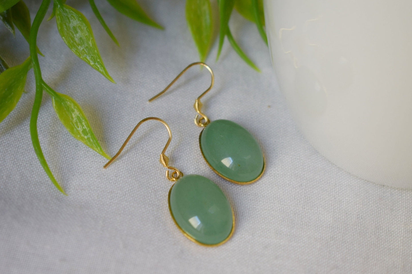 Aventurine earrings dangle gold oval for women, Gemstone green aventurine earrings, Long hanging stone earrings, Aventurine jewelry, Gift