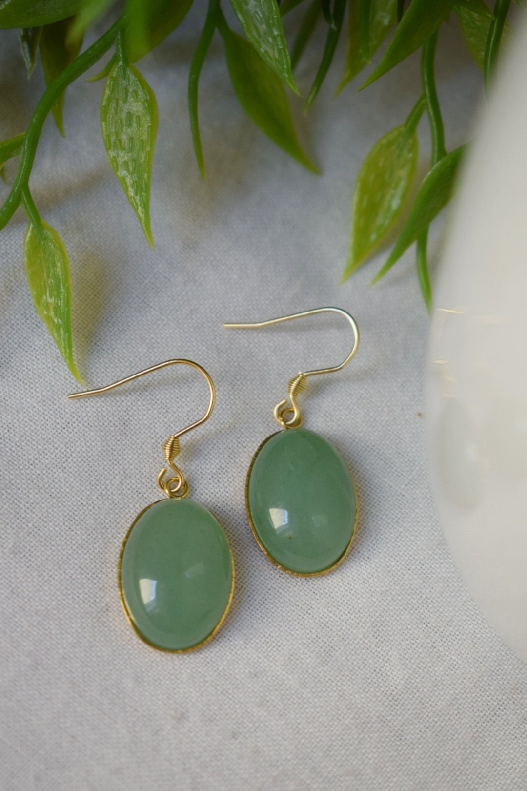 Aventurine earrings dangle gold oval for women, Gemstone green aventurine earrings, Long hanging stone earrings, Aventurine jewelry, Gift