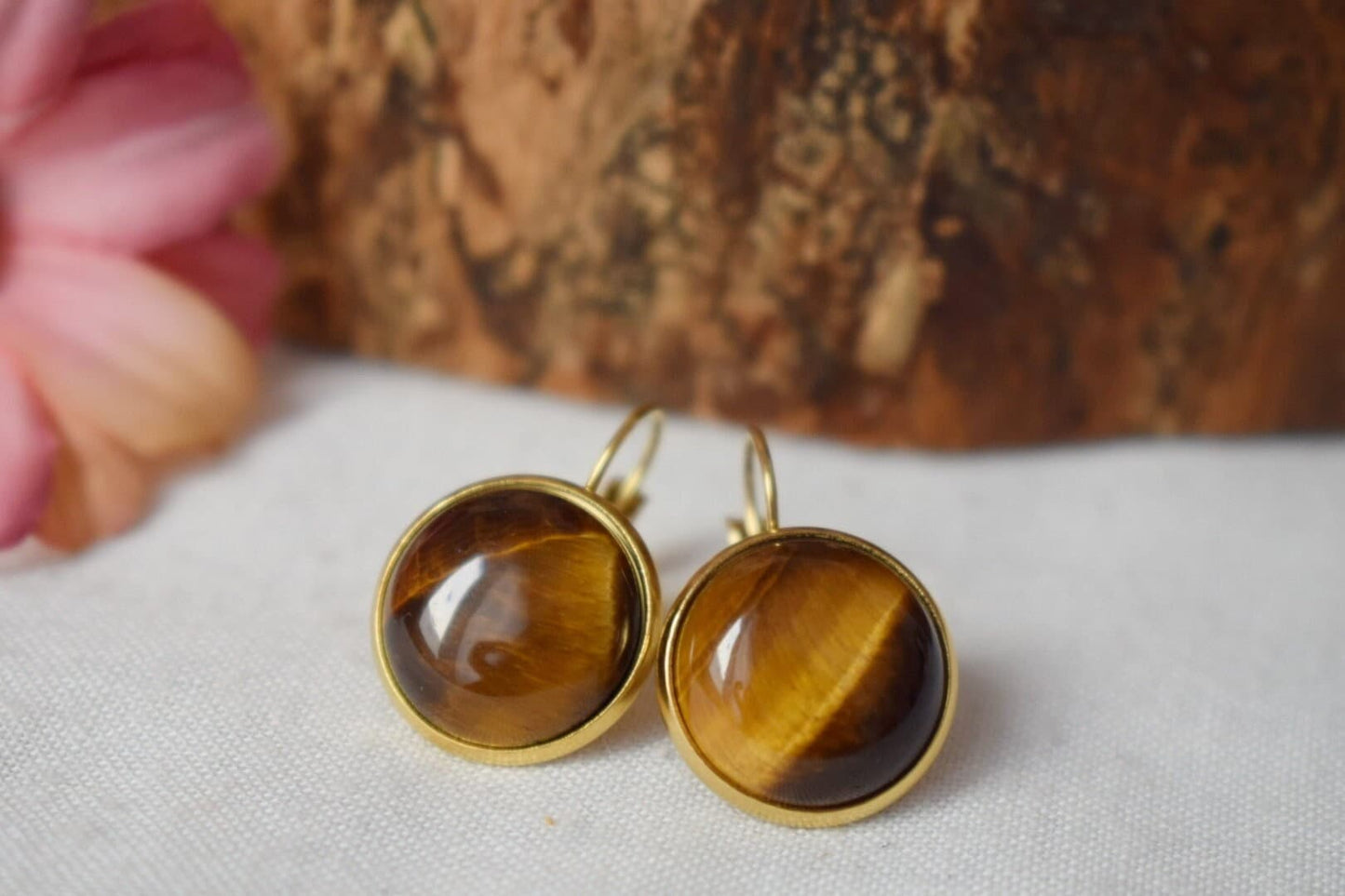 Tigers Eye Earrings for Women, Gemstone leverback earrings, Gold brown natural stone, Chakra, Tiger's eye jewelry for her, Mother's day gift