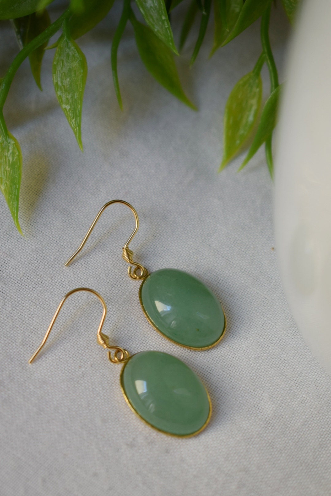 Aventurine earrings dangle gold oval for women, Gemstone green aventurine earrings, Long hanging stone earrings, Aventurine jewelry, Gift