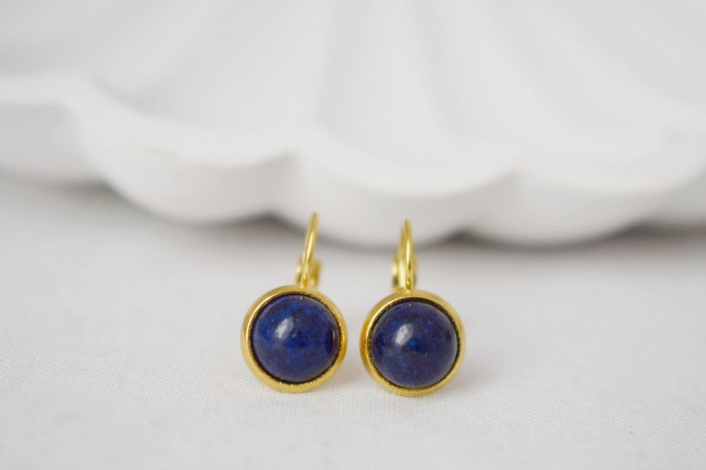 Small Lapis Lazuli Dangle Earrings, Blue Gemstone Leverback Earrings, September Birthstone Jewelry, Golden Earrings for Women, Handmade Gift