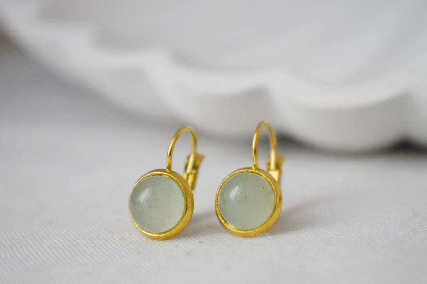 Small aventurine earrings dangle gold, Gemstone Green, Minimalist, Lever back, Natural stone, Birthstone, Jewelry Gift for her