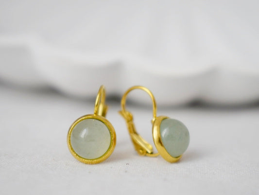 Small aventurine earrings dangle gold, Gemstone Green, Minimalist, Lever back, Natural stone, Birthstone, Jewelry Gift for her