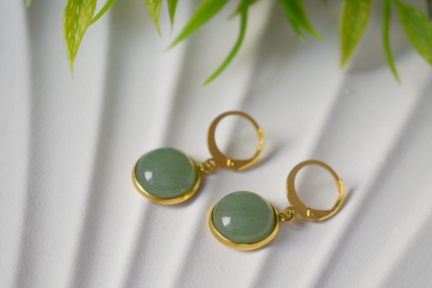 Aventurine earrings dangle, Green, Gold, Gemstone, Lever back hoop earrings with stone, Hanging earrings, Aventurine gold jewelry, Gift her