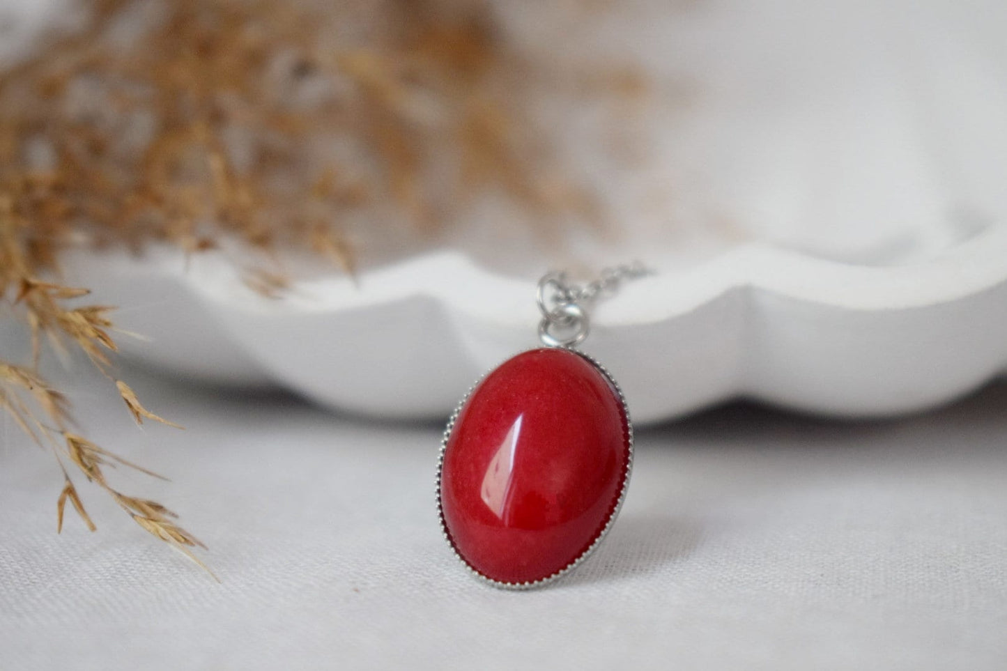 Necklace Red Jade for women, Long adjustable chain with gemstone pendant, Stone statement necklace, Handmade jewelry, Gift for her