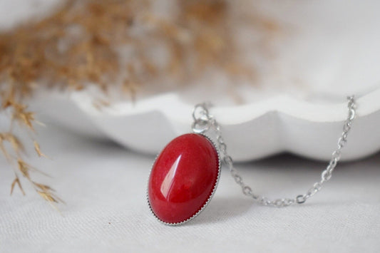 Necklace Red Jade for women, Long adjustable chain with gemstone pendant, Stone statement necklace, Handmade jewelry, Gift for her