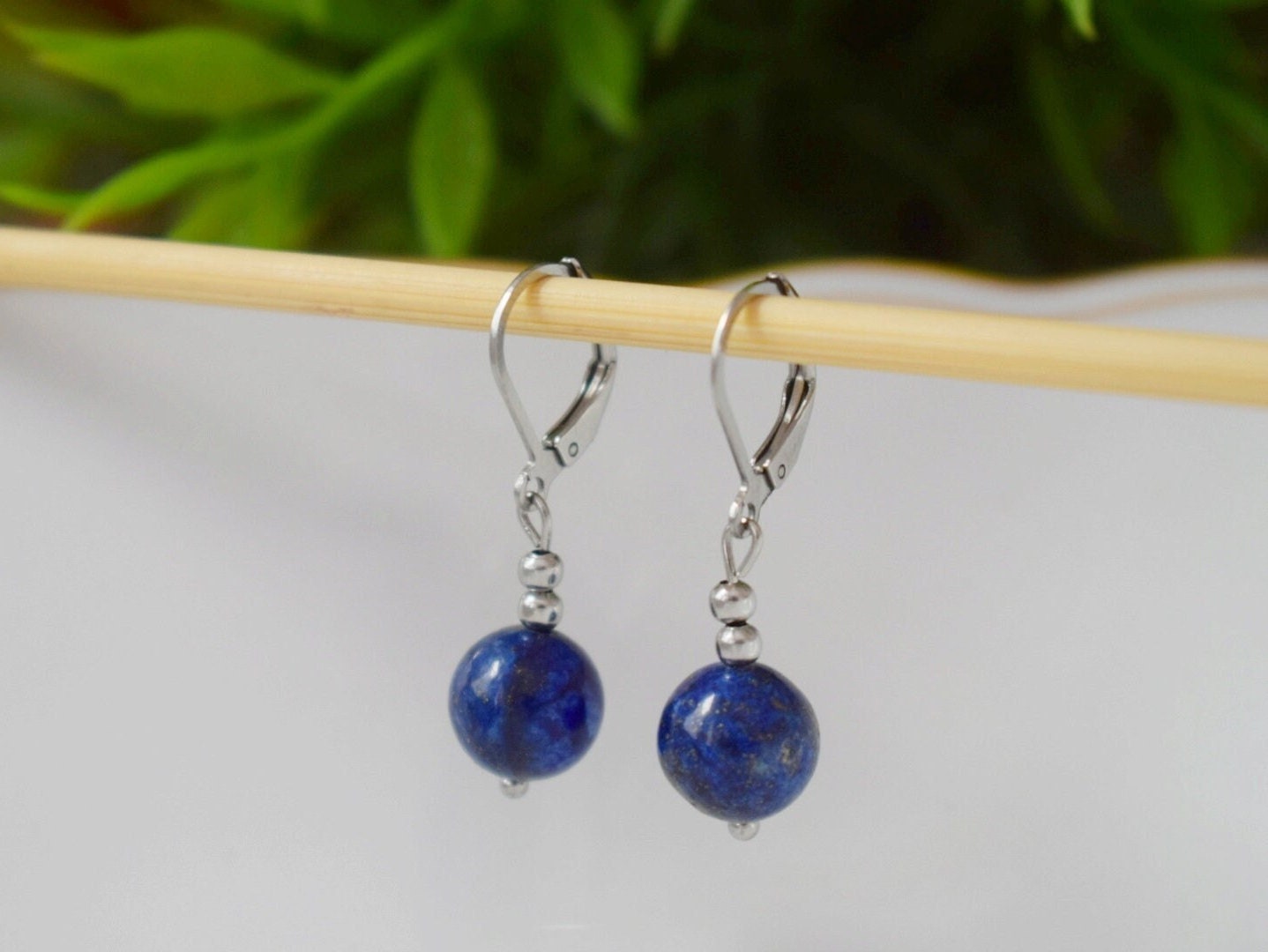 Earrings Lapis Lazuli Silver, Gemstone Blue Bead, Hoops, Lever Back, September Birthstone, Hanging ball stone earrings, Jewelry gift for her