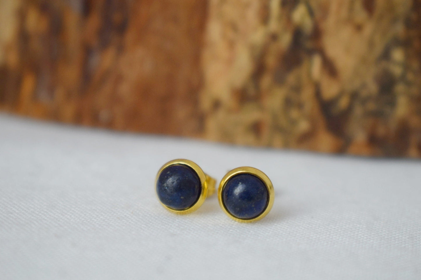 Mini Lapis Stud Earrings Gold, 6mm, Small Blue Lapis Lazuli Earrings, Round, Minimalist, Handmade Lapis Lazuli Jewelry, September Birthstone