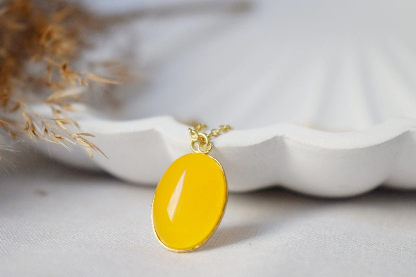 Necklace Yellow Jade Oval Gold Pendant For Women, Yellow gemstone necklace, Long yellow stone necklace, Handmade jewelry, Gift for her