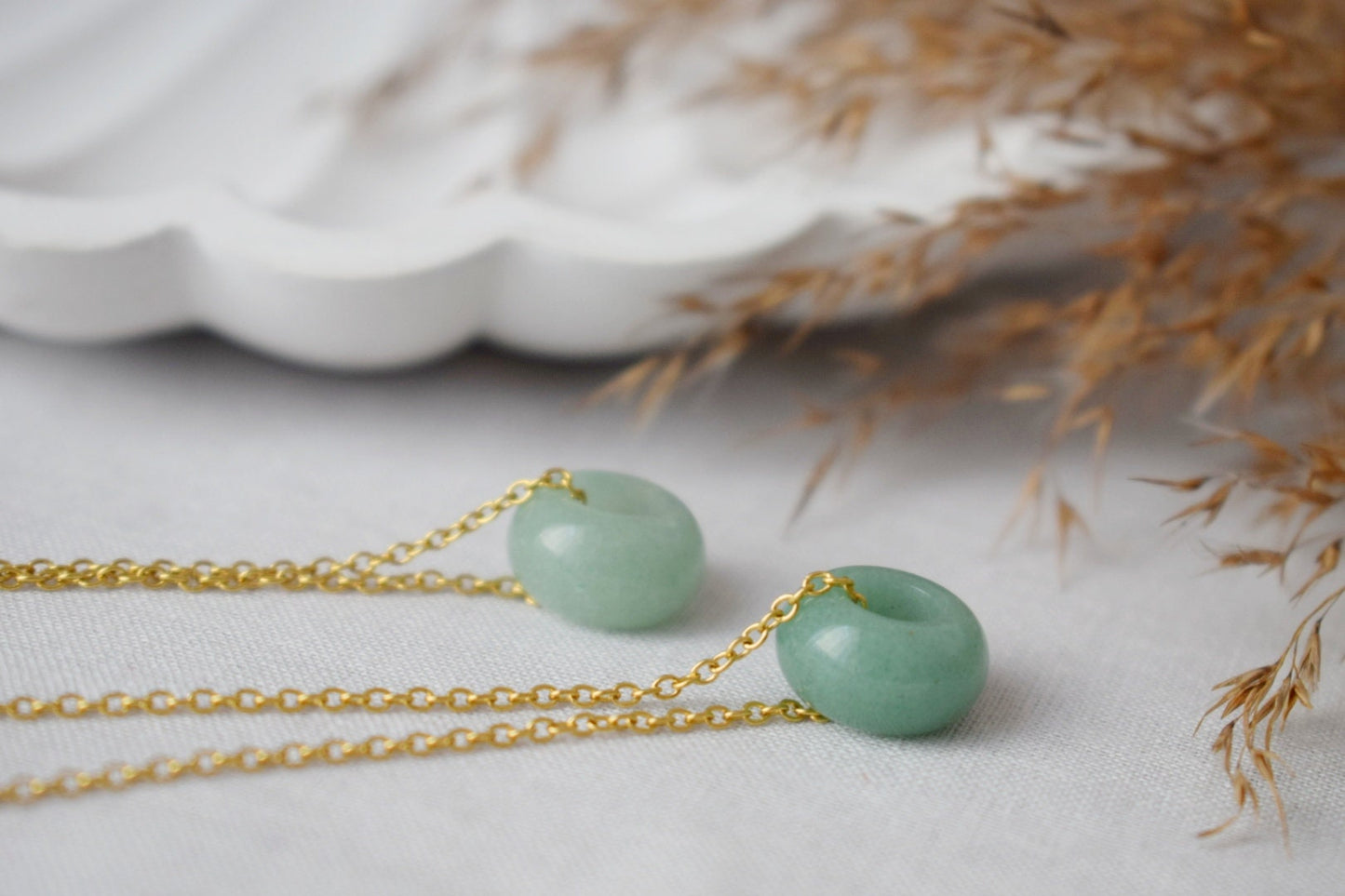 Necklace Green Aventurine Donut Pendant, Green Gemstone, Minimalist Stone Gold Necklace, Donut necklace, Aventurine Jewelry, Gift For Her