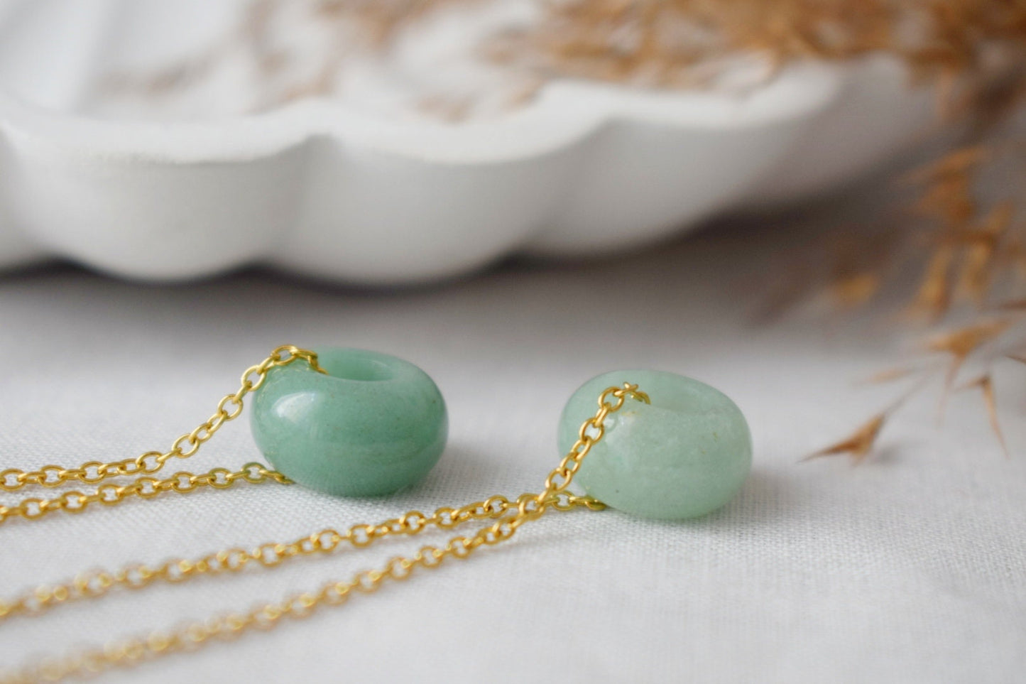 Necklace Green Aventurine Donut Pendant, Green Gemstone, Minimalist Stone Gold Necklace, Donut necklace, Aventurine Jewelry, Gift For Her