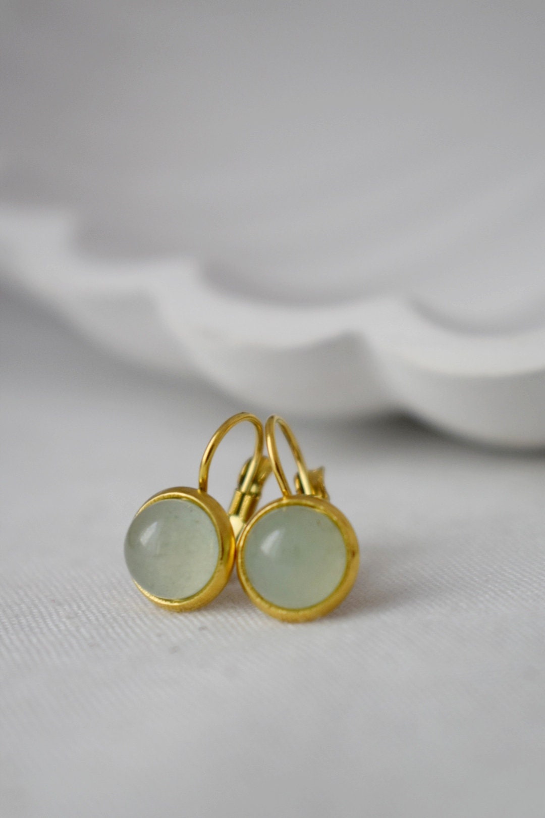 Small aventurine earrings dangle gold, Gemstone Green, Minimalist, Lever back, Natural stone, Birthstone, Jewelry Gift for her