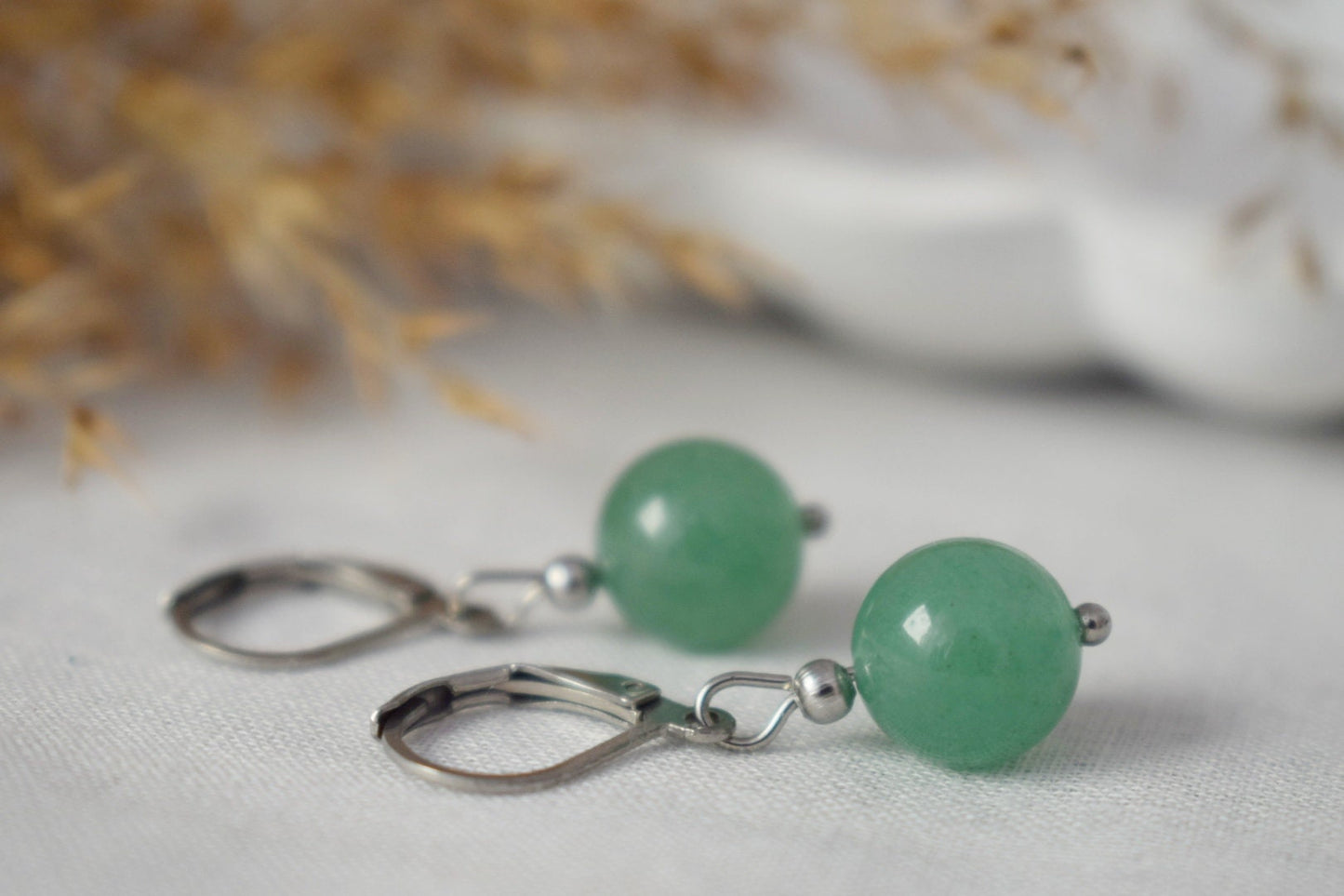 Aventurine Hoop Earrings, 24k Gold Plated Huggie, Small Gemstone Charm Earrings Dangle, Lightweight, Green Stone Pearl Jewelry, Gift For Her