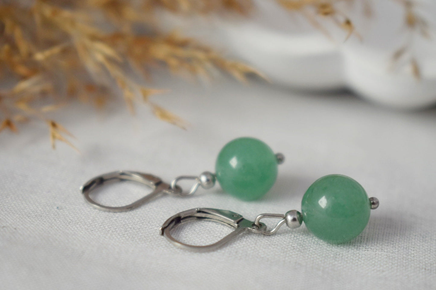Aventurine Hoop Earrings, 24k Gold Plated Huggie, Small Gemstone Charm Earrings Dangle, Lightweight, Green Stone Pearl Jewelry, Gift For Her