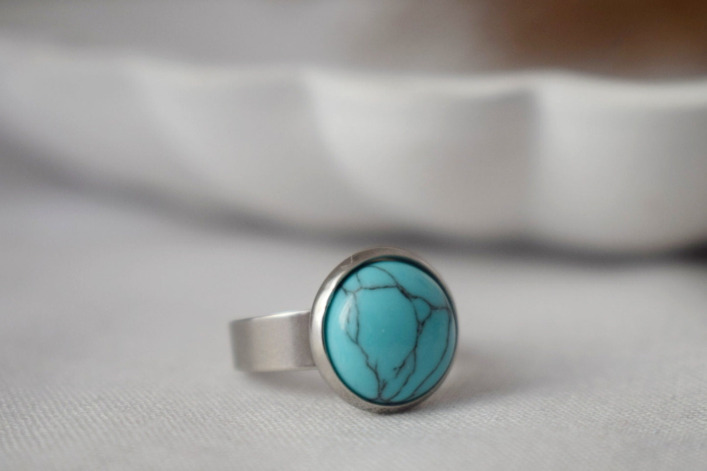 Turquoise ring women, Statement stone ring, Round blue gemstone everyday ring, Adjustable blue ring, Handmade jewelry, Gift for her
