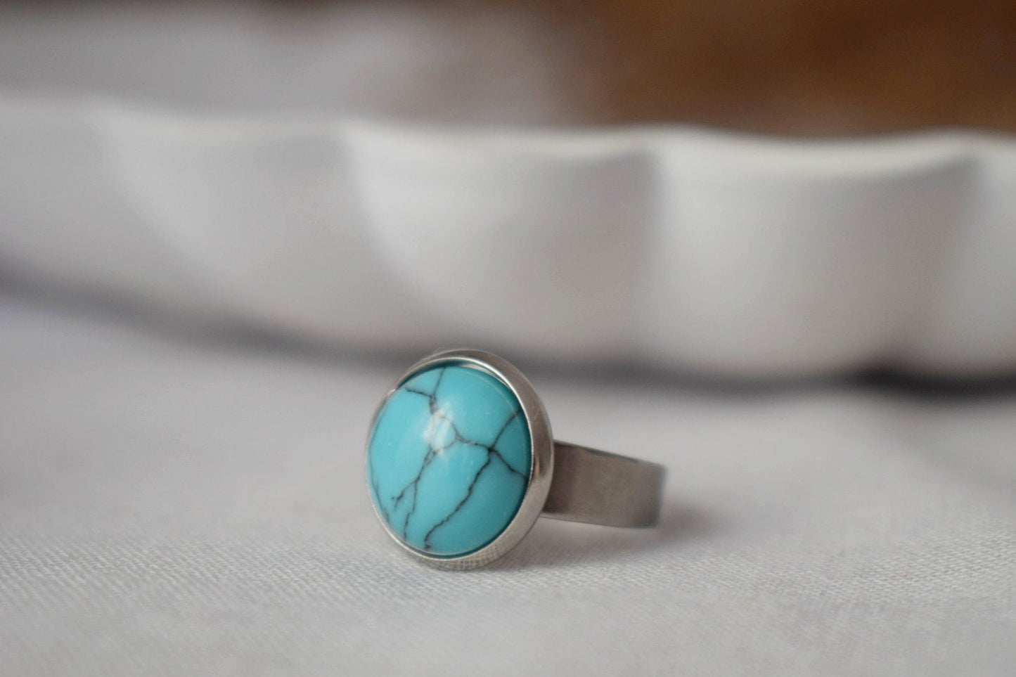 Turquoise ring women, Statement stone ring, Round blue gemstone everyday ring, Adjustable blue ring, Handmade jewelry, Gift for her