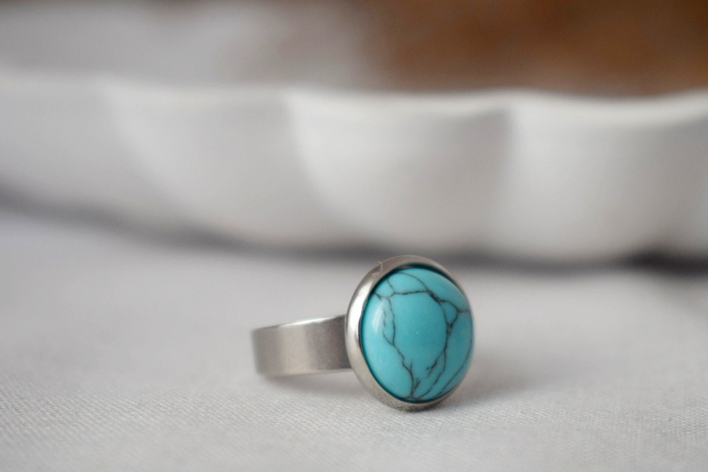 Turquoise ring women, Statement stone ring, Round blue gemstone everyday ring, Adjustable blue ring, Handmade jewelry, Gift for her
