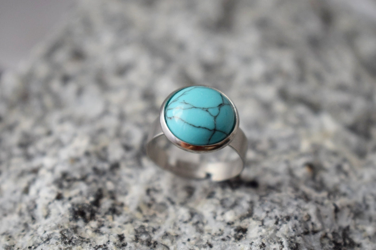 Turquoise ring women, Statement stone ring, Round blue gemstone everyday ring, Adjustable blue ring, Handmade jewelry, Gift for her
