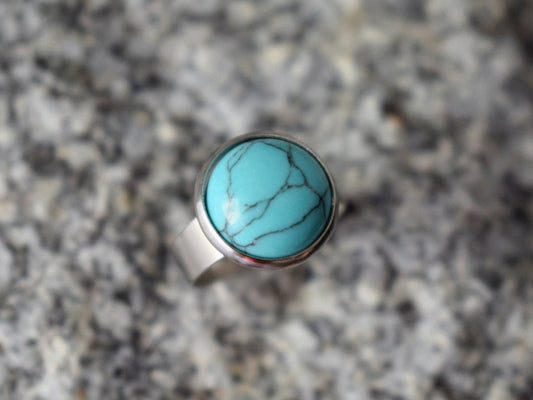 Turquoise ring women, Statement stone ring, Round blue gemstone everyday ring, Adjustable blue ring, Handmade jewelry, Gift for her