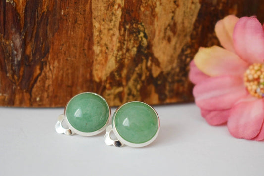 Green aventurine clip on earrings for women, Natural stone, Gemstone ear clips, Surgical stainless steel, Non pierced earrings, Gift for her