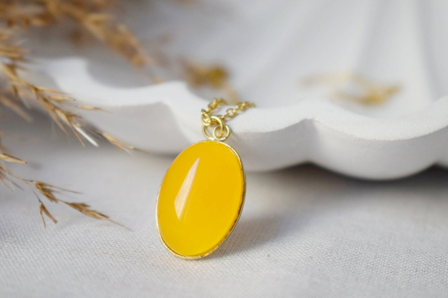 Necklace Yellow Jade Oval Gold Pendant For Women, Yellow gemstone necklace, Long yellow stone necklace, Handmade jewelry, Gift for her
