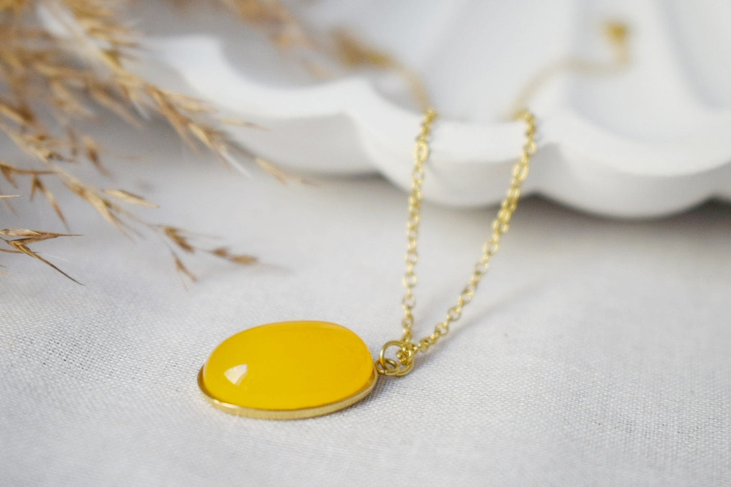 Necklace Yellow Jade Oval Gold Pendant For Women, Yellow gemstone necklace, Long yellow stone necklace, Handmade jewelry, Gift for her