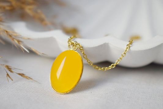 Necklace Yellow Jade Oval Gold Pendant For Women, Yellow gemstone necklace, Long yellow stone necklace, Handmade jewelry, Gift for her