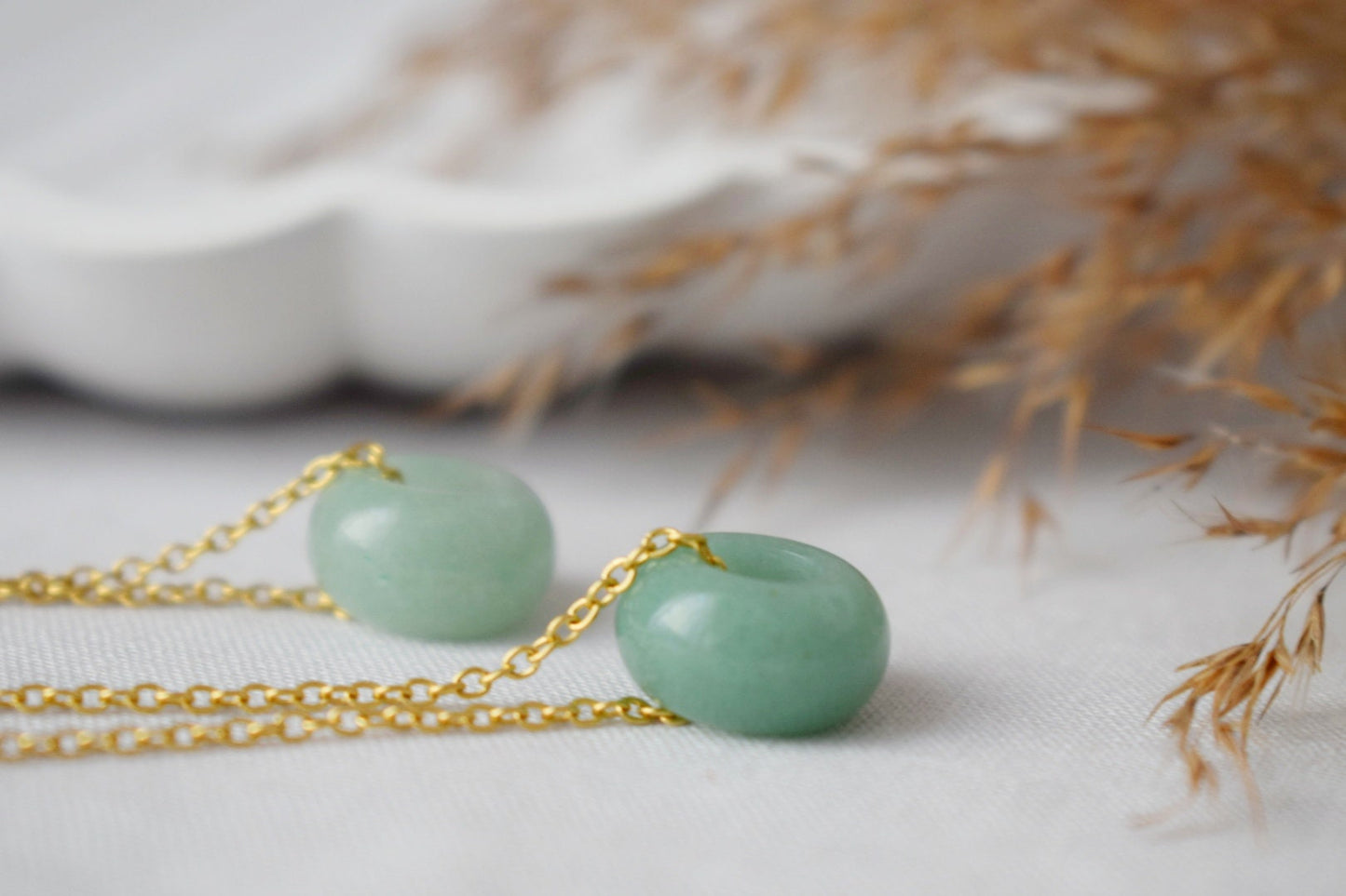 Necklace Green Aventurine Donut Pendant, Green Gemstone, Minimalist Stone Gold Necklace, Donut necklace, Aventurine Jewelry, Gift For Her
