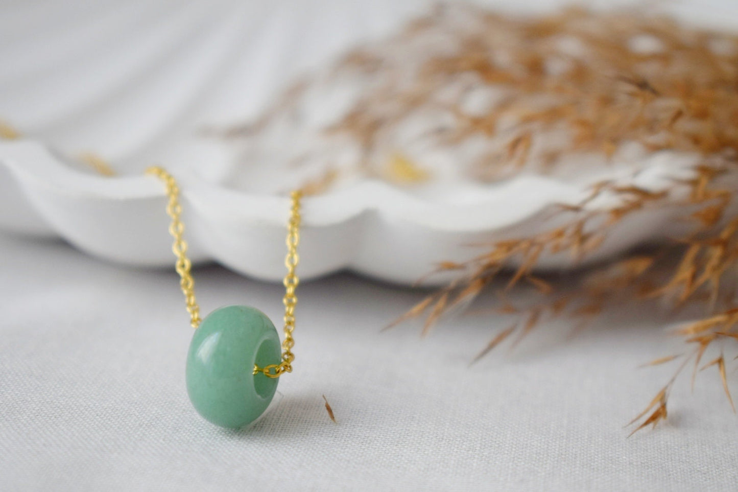 Necklace Green Aventurine Donut Pendant, Green Gemstone, Minimalist Stone Gold Necklace, Donut necklace, Aventurine Jewelry, Gift For Her