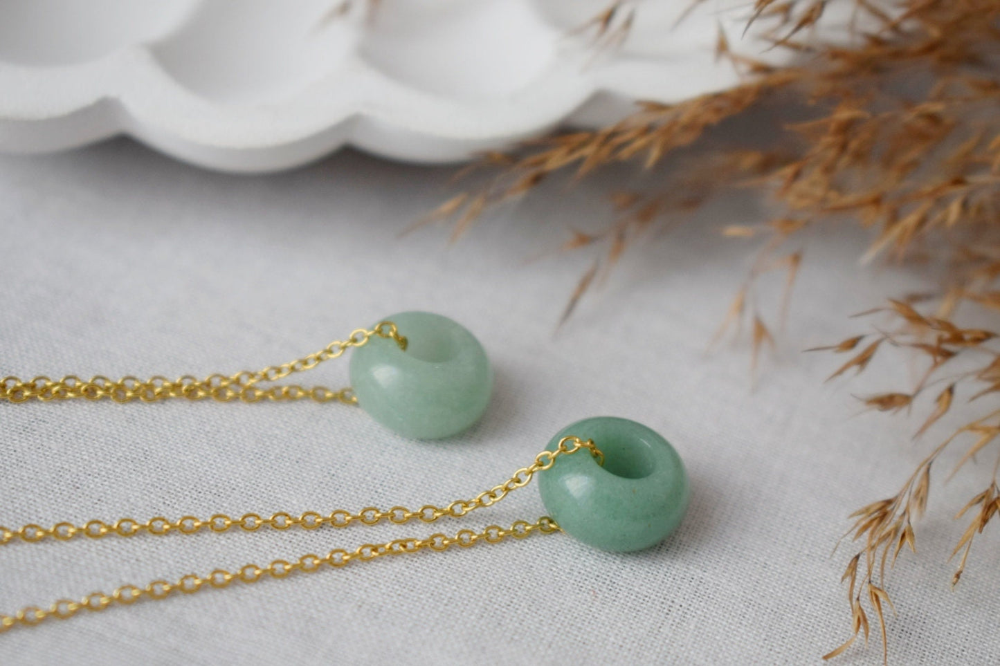 Necklace Green Aventurine Donut Pendant, Green Gemstone, Minimalist Stone Gold Necklace, Donut necklace, Aventurine Jewelry, Gift For Her