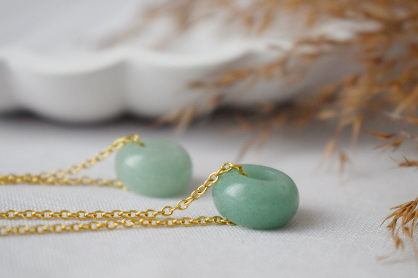 Necklace Green Aventurine Donut Pendant, Green Gemstone, Minimalist Stone Gold Necklace, Donut necklace, Aventurine Jewelry, Gift For Her