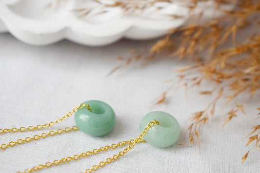 Necklace Green Aventurine Donut Pendant, Green Gemstone, Minimalist Stone Gold Necklace, Donut necklace, Aventurine Jewelry, Gift For Her