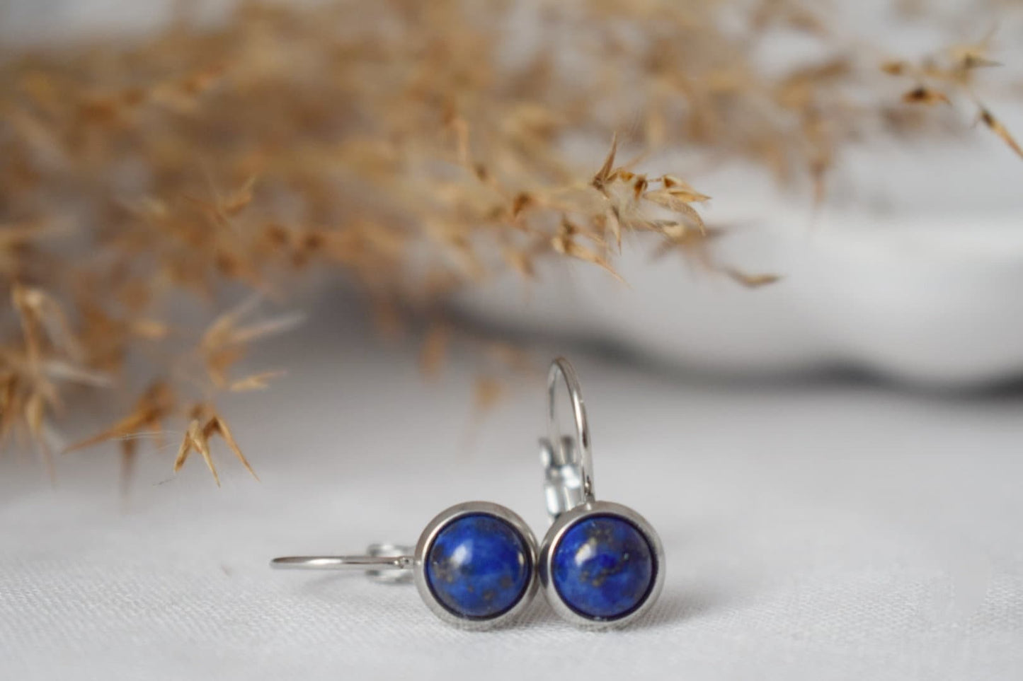 Small Blue Lapis Lazuli Earrings Dangle, Minimalist, Gemstone, Natural stone, Lever back, Round, 6mm, September Birthstone Jewelry, Gift her