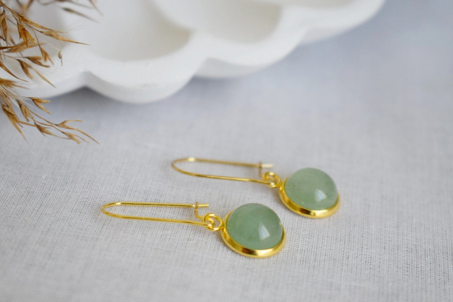 Green Aventurine dangle earrings, Gemstone hoop earrings, Natural stone hanging earrings, Jewelry gift for her